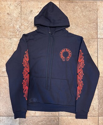 100% Authentic】Chrome Hearts Horseshoe Floral Sleeve Hoodie Size