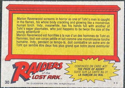( U SELECT CARDS ) O-pee-chee 1981 Raiders of the Lost Ark SINGLES 🔽 - Bild 48 von 158