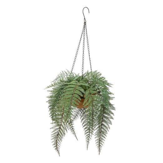16 Inch Low-Maintenance Artificial Hanging Fern Plant with Chain in Dusty Green