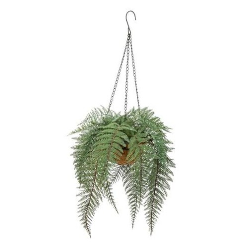 16" Artificial Fern Hanging Plant with Chain, Low Maintenance, Dusty Green,