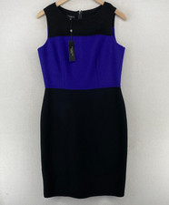 TALBOTS Dress 8 Boiled Wool Sheath Colorblock Sleeveless Blue Black NEW
