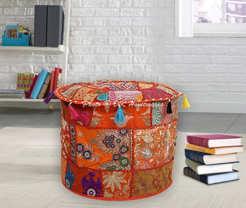 Pouf rotondo ottomano 22 in etnico patchwork poufe poof cuscino pavimento sgabello - Foto 15 di 68