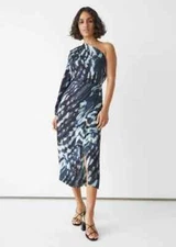 & OTHER STORIES Women's One Sleeve Asymmetrical Blue Midi Dress Size 4 - NWT