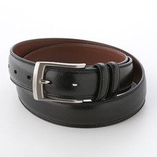 New APT 9 Men's Black Double-Loop Stitching Feather-Edge Leather Dress Belt
