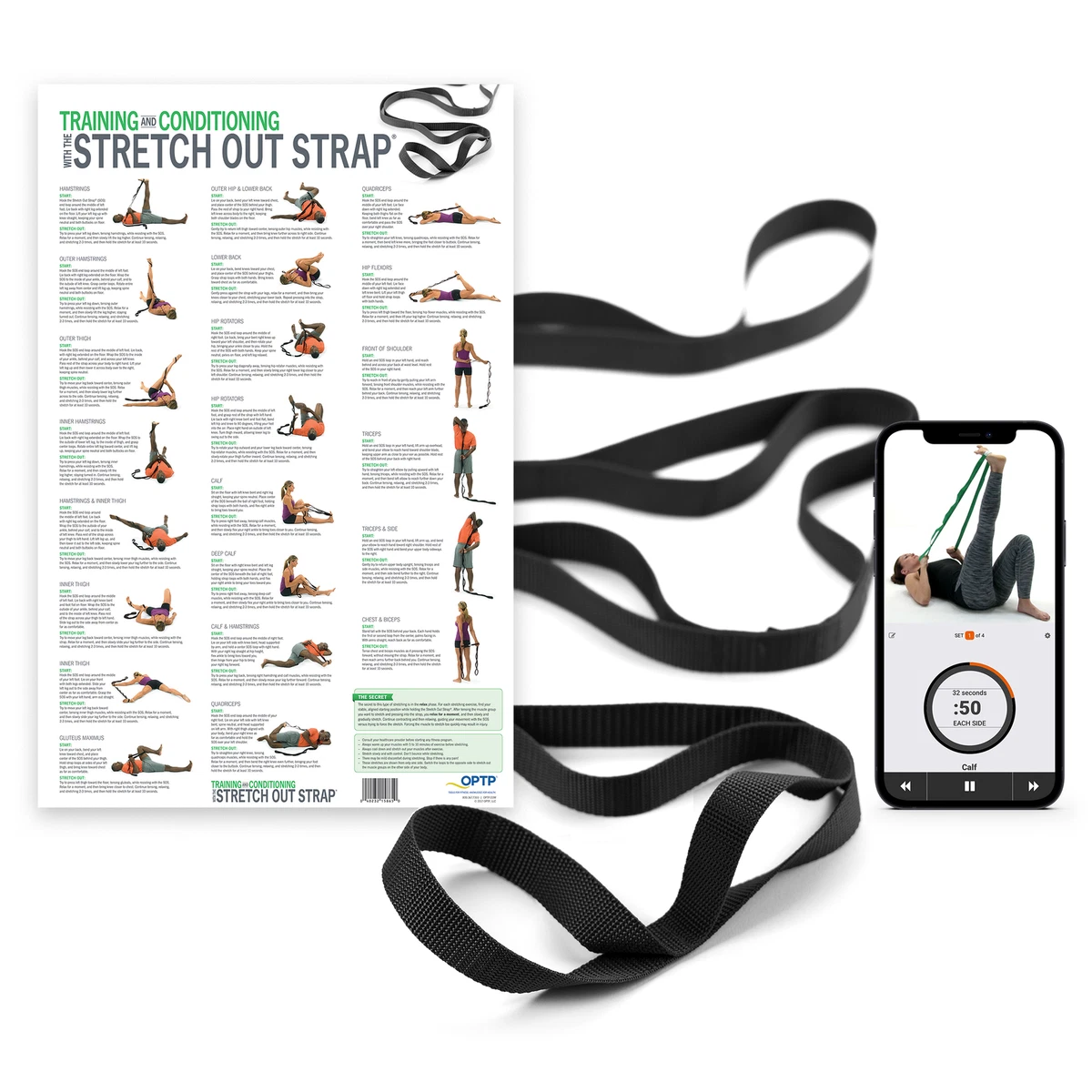 OPTP Original Stretch Out Strap XL with Stretching Exercise Poster