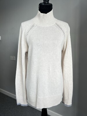 Paul Costelloe Wool Blend Jumper High Neck Cream Grey Trim Medium (UK 12,  EU 38) UK