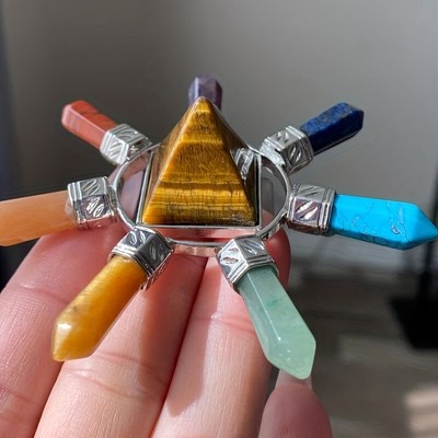 1pc 7 Chakra Crystal Energy Generator Reiki Point Pyramid Quartz Seven Direction