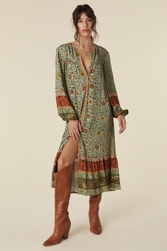 Vestido midi con botones Matcha XXS DE SPELL AND THE GYPSY Dama Indómito Nuevo con etiquetas - Imagen 2 de 10