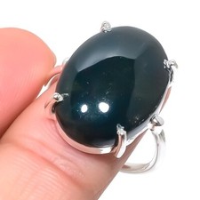 Natural Black Onyx Gemstone 925 Sterling Silver Jewelry Ring Size 8  US 