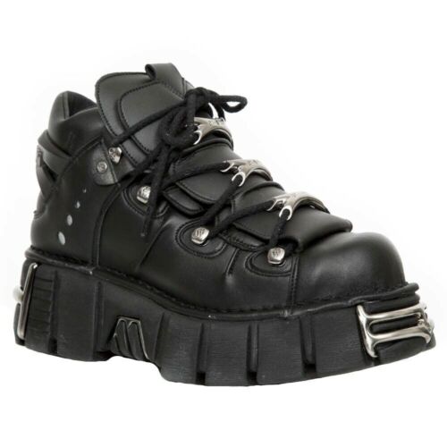 NUOVE SCARPE ROCK TOWER Stivali gotici biker in pelle nera metallizzata - Foto 2 di 5