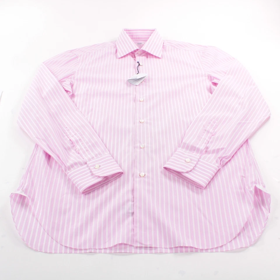 Camisa de vestir Barba nueva con etiquetas talla 16 41 en rosa con rayas blancas 100 % algodón Foto 3 de 4