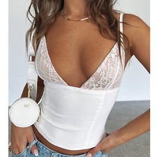 Women's V-neck Camisole Lace Vest With Back Zipper Design Summer Slim Sleeveless