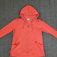J. Jill Hoodie Women's Meduim Orange Full Zip 100 Cotton Drawstring Long Sleeve