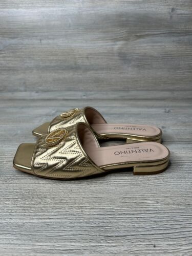 Valentino Afrodite Logo Quilted Leather Slip-on Sandals Size 7 - Picture 2 of 5