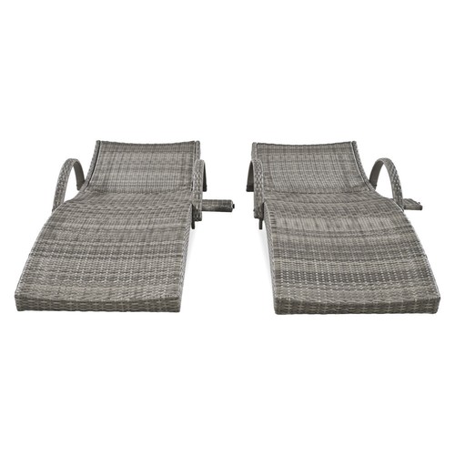 2-Pc Outdoor Wicker Chaise Lounge Set w/ Side Table & Adjustable Backrest - Picture 11 of 24