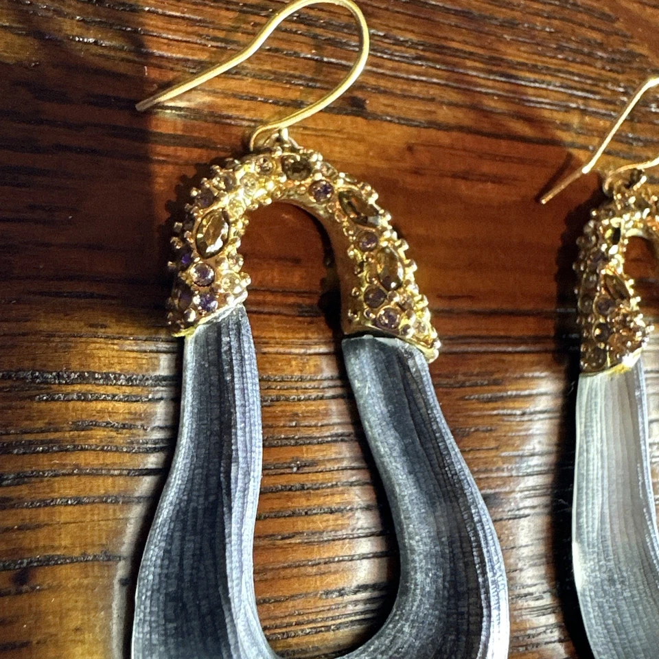 Alexis Bittar GoldTone Lucite Stirrup Earrings-Crystal Accents-Signed - Image 3 of 4