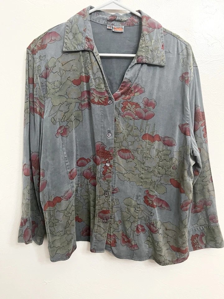 TIANELLO размер XL искусство носить кнопка спереди цветочный дизайн рубашка одежды окрашенный верх - Изображение 2 из 4