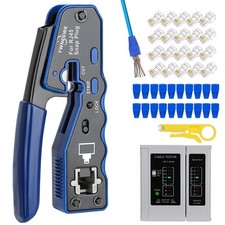 RJ45 Crimp Tool Kit Pass Thru Ethernet Crimper for Cat5e Cat6 Cat6a 8P8C Modu...