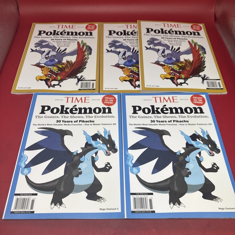 5x TIME Special Edition Pokemon Magazine Mega Charizard X & Ho-oh And Lugia