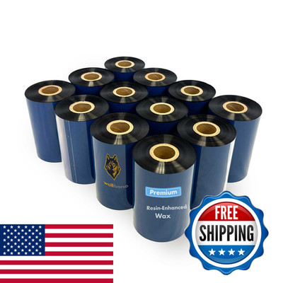 Wolfbarco 12 Rolls 4.33 X 984 110Mm X 300M Premium Resin-Enhanced Wax Ribbon