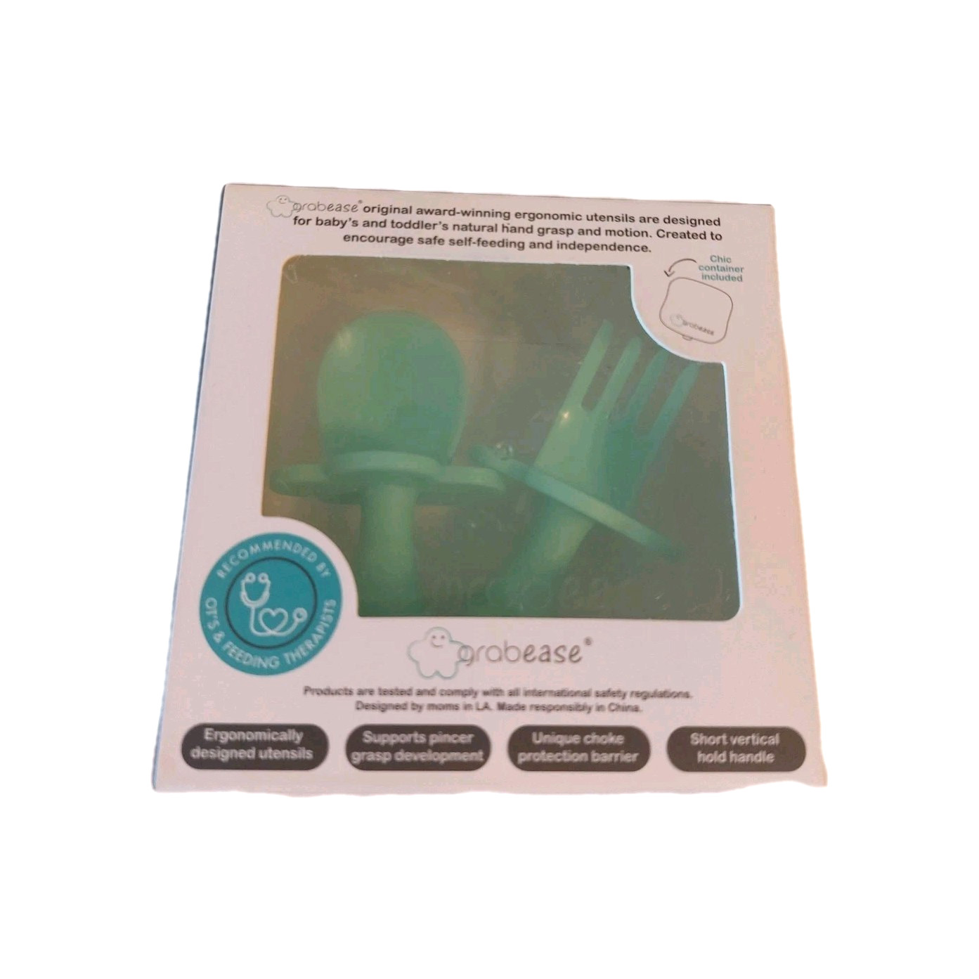 Grabease Self-Feeding Babies Green All Over Bib with Fork Spoon & Toothbrush 6M+