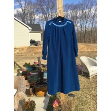 Vtg Shadowline Womens House Dress Sz S Velour Gown Robe Teal Blue Trad Wife MCM