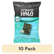 Organic Seaweed Snack Sea Salt Vegan Trayless Nori Sheet Pack of 10 Plastic-Free