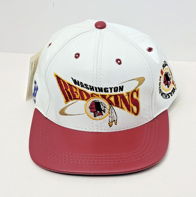 VTG 90s Washington Redskins Leather Hat ProElite Team NFL White Red Snap Back
