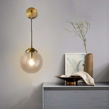 Image of Mid Century Modern Glass Ball Wall Lamp Gold Wall Light for Stairs Hallway