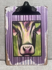 Upcycled Cow Art Clipboard Distressed Rustic Farmhouse Wall Memo Board Folk Art