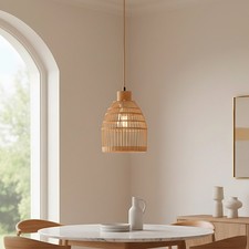 Natural Wicker Rattan Ceiling Pendant Light Shade Lampshade LED Bulb Scandi Boho