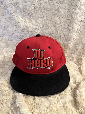 Sehr seltene DJ Hero Cap Playstation Xbox Videospiel Promo Mütze Druckknopf rot schwarz