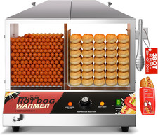 Commercial Hot Dog Steamer - 38QT/36L Electric Hot Dog Steamer and Bun Warmer, S