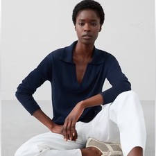 BANANA REPUBLIC MERINO WOOL JOHNNY-COLLAR SWEATER NAVY NWT SIZE L