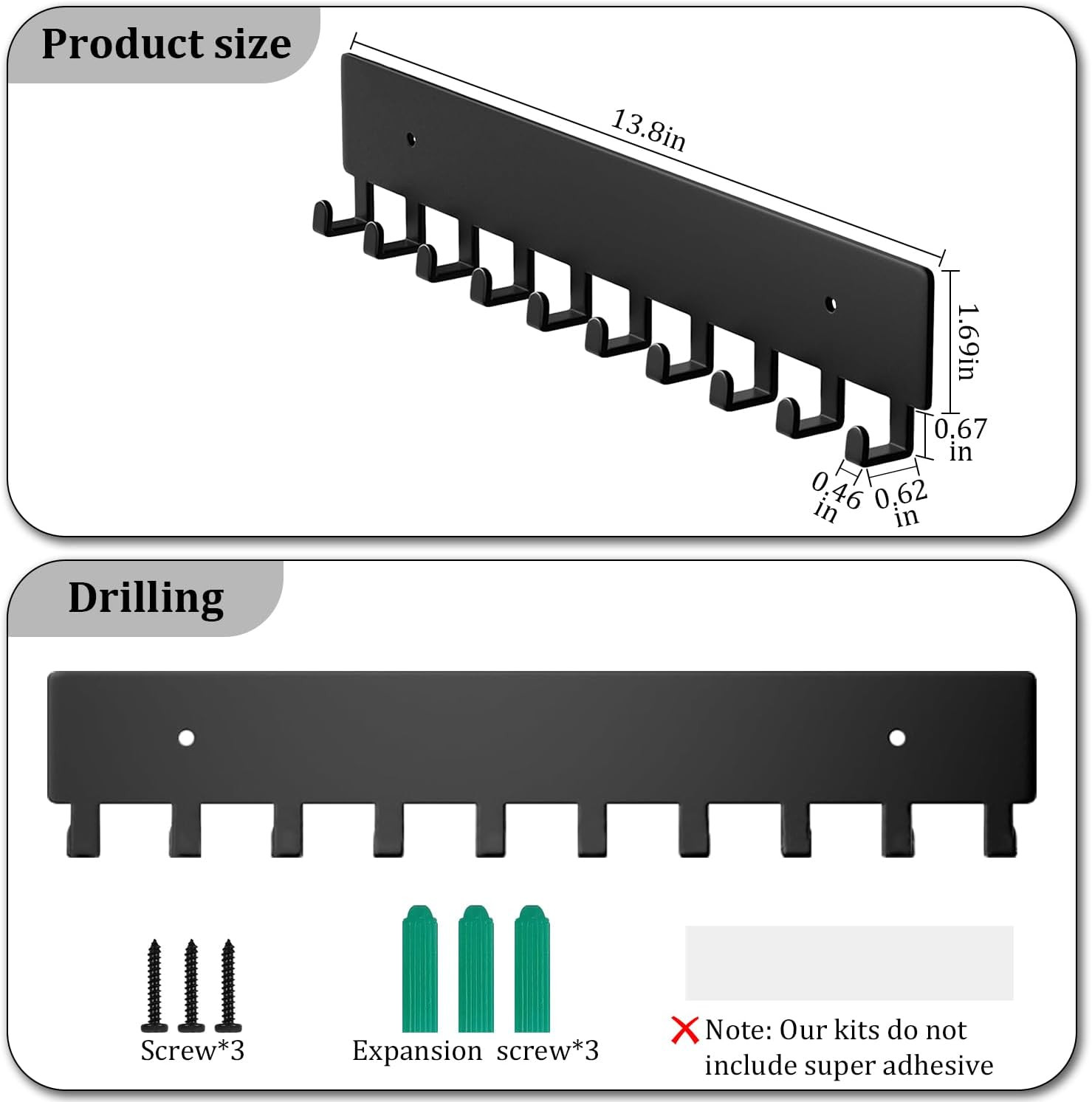 Key Holder Wall Mount with 10 Hooks - Key Rack Organizer for Entryway, Kitchen &