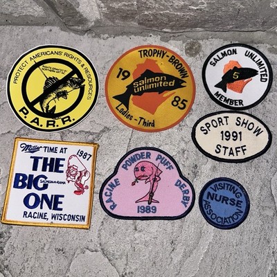 Lot of 7 Vintage Fishing Miller Lite Patch Patches Salmon-A-Rama Powder Puff