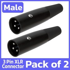 2 Pack XLR Connector 3-Pin Straight Male Microphone Plug 3 Pole DMX Plug - Black