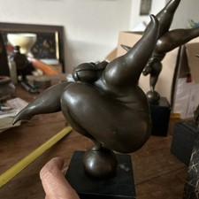 MILO Bronze Figurine Balancing Woman, 34cm Gymnast Marble Base Signed