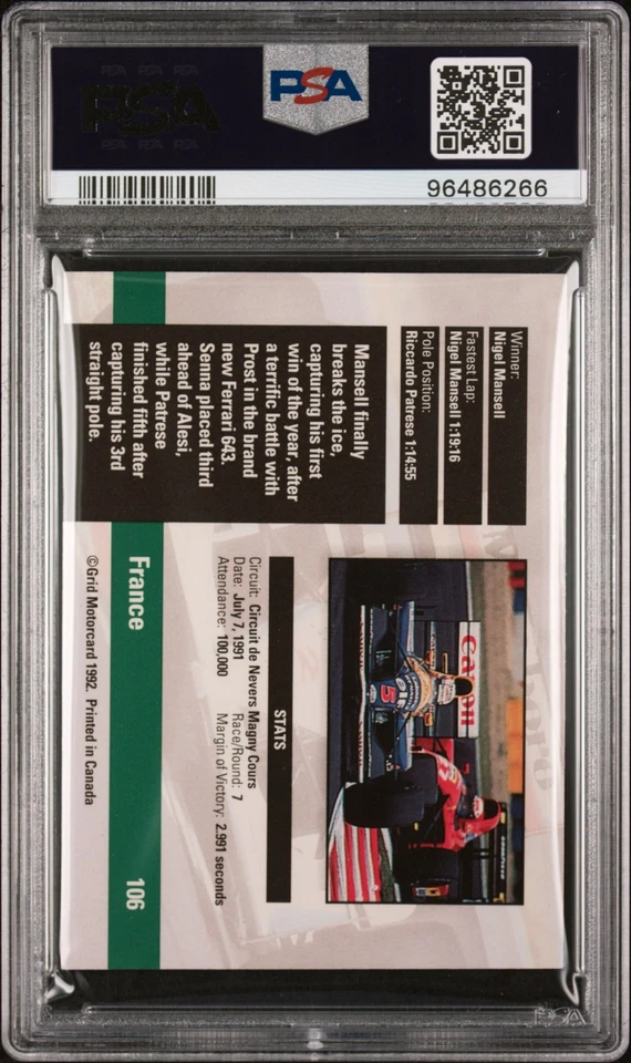 1992 GRID FORMULA ONE #106 FRENCH GP PSA 8 - Image 2 of 2
