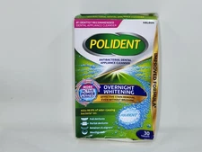 2 Pk-Polident 30ct Overnight Whitening Dental Cleanser Antibacterial Exp 12/2027