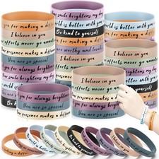 120 Pcs Motivational Quote Rubber Wristbands Inspirational Silicone Bracelets Bu