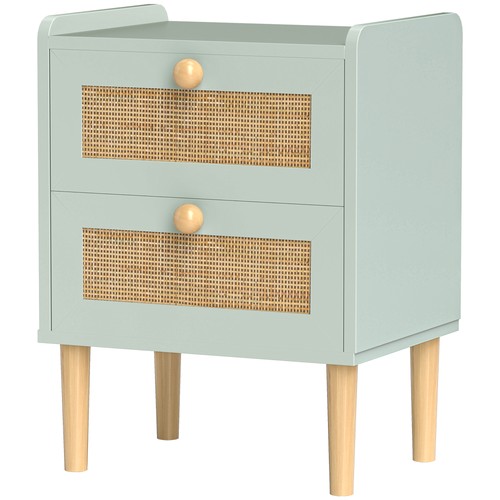 HOMCOM Cassettiera per Camera da Letto in Rattan Boho, Cassettiera a 2 Cassetti, Verde Oliva - Foto 11 di 11