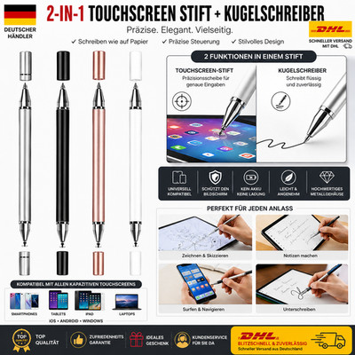 2er Set 2-in-1 Touch Stylus Stift mit Kugelschreiber für Handy Tablet iPad 