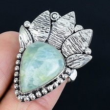 Luxurious Aquamarine Gemstone Handmade 925 Sterling Silver Ring Size Adj