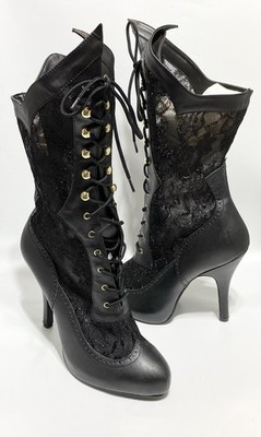 Funtasma Victorian Black Boots Women 11 Lace Steampunk 4.5 Heel Cosplay Men 10