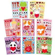 24 Sheets Valentines Day Make a Face Stickers, 8 Designs DIY Animal Stickers ...