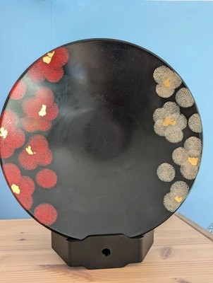 Moderne japanische Lackschale | rot & weiß geblümt | 24 cm | Black Urush/Japan