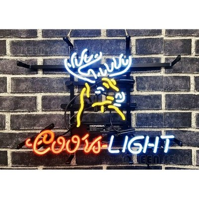 Coors Light Beer Stag Deer Buck Head Neon Sign 17''x14'' Lamp Bar Show Party Glass