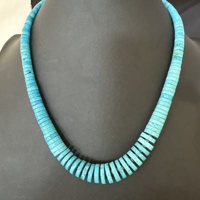 Men Women Blue Turquoise Heishi Sterling Silver Necklace 20  20159