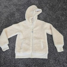 Athleta Girl Sherpa Fleece Zip Hoodie Jacket L 12 Cream Cozy Soft Warm Hooded